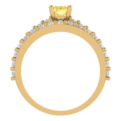1.325 cttw Emerald Cut Natural Citrine Bridal Set - Solid Yellow Gold Engagement Ring & Wedding Band