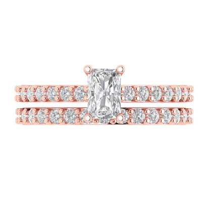 1.325 cttw Emerald Cut Zirconia Simulated Diamond Bridal Set - Solid Rose Gold Engagement Ring & Wedding Band