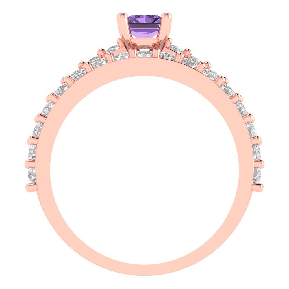 1.325 cttw Emerald Cut Simulated Alexandrite Bridal Set - Solid Rose Gold Engagement Ring & Wedding Band