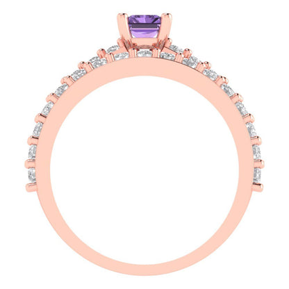 1.325 cttw Emerald Cut Simulated Alexandrite Bridal Set - Solid Rose Gold Engagement Ring & Wedding Band