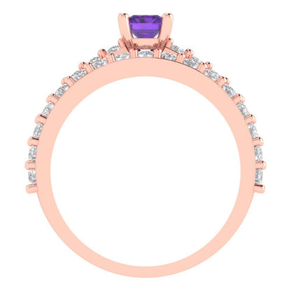 1.325 cttw Emerald Cut Natural Amethyst Bridal Set - Solid Rose Gold Engagement Ring & Wedding Band