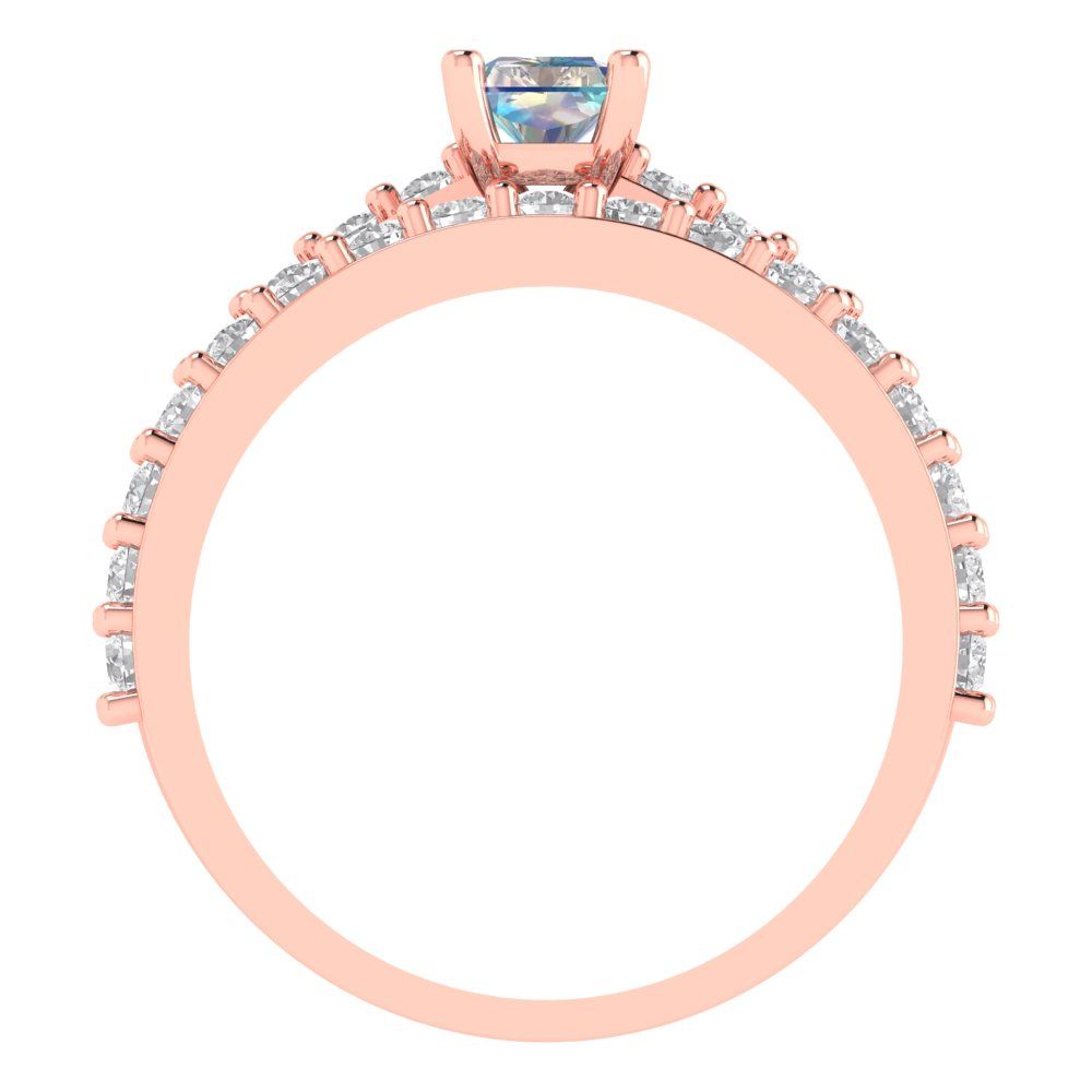 1.325 cttw Emerald Cut Blue Moissanite Bridal Set - Solid Rose Gold Engagement Ring & Wedding Band