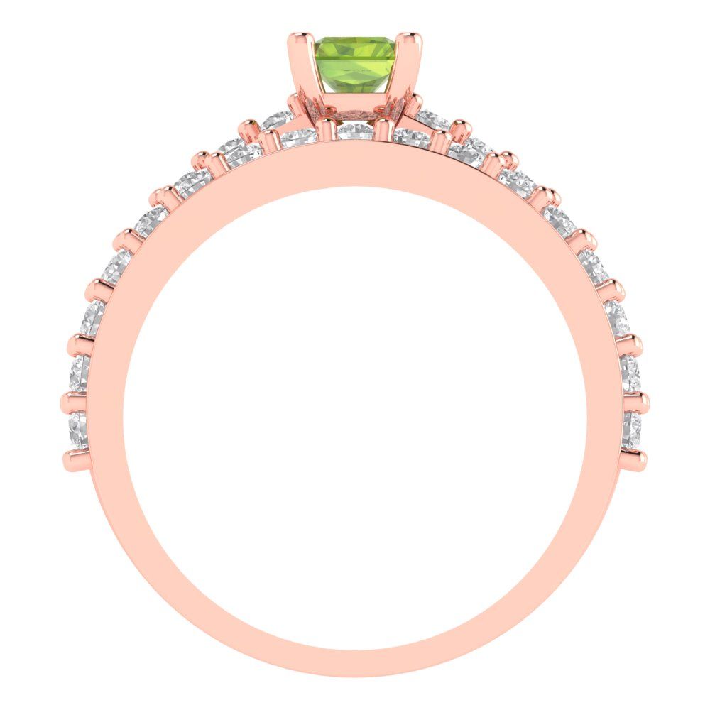 1.325 cttw Emerald Cut Natural Peridot Bridal Set - Solid Rose Gold Engagement Ring & Wedding Band