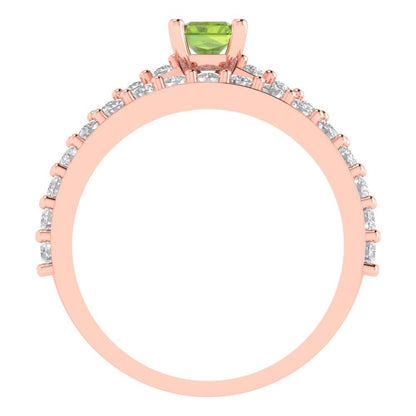 1.325 cttw Emerald Cut Natural Peridot Bridal Set - Solid Rose Gold Engagement Ring & Wedding Band