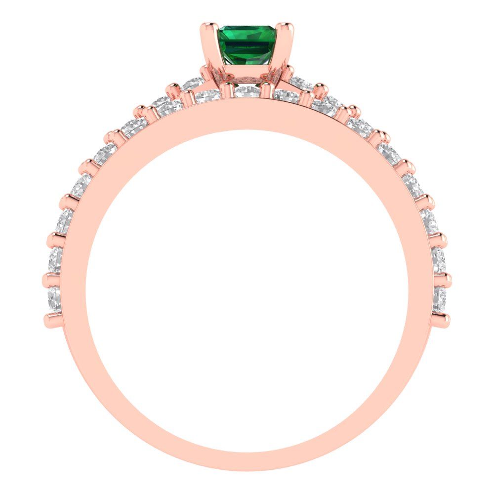 1.325 cttw Emerald Cut Simulated Emerald Bridal Set - Solid Rose Gold Engagement Ring & Wedding Band