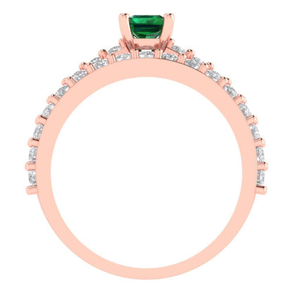 1.325 cttw Emerald Cut Simulated Emerald Bridal Set - Solid Rose Gold Engagement Ring & Wedding Band
