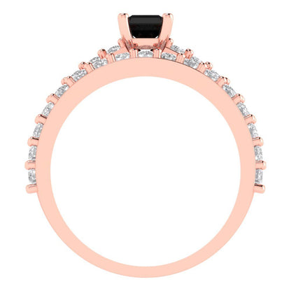 1.325 cttw Emerald Cut Natural Onyx Bridal Set - Solid Rose Gold Engagement Ring & Wedding Band
