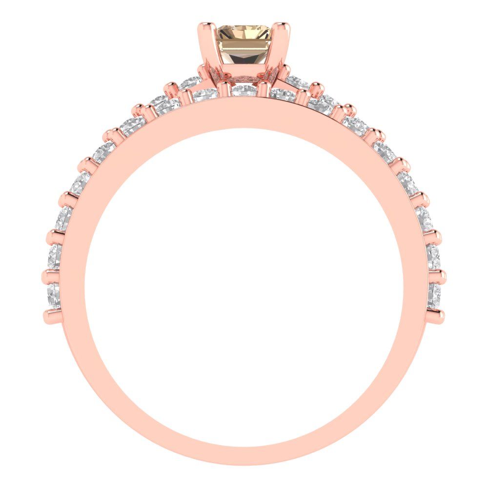 1.325 cttw Emerald Cut Yellow Moissanite Bridal Set - Solid Rose Gold Engagement Ring & Wedding Band