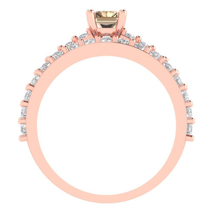 1.325 cttw Emerald Cut Yellow Moissanite Bridal Set - Solid Rose Gold Engagement Ring & Wedding Band