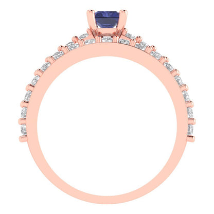 1.325 cttw Emerald Cut Simulated Tanzanite Bridal Set - Solid Rose Gold Engagement Ring & Wedding Band