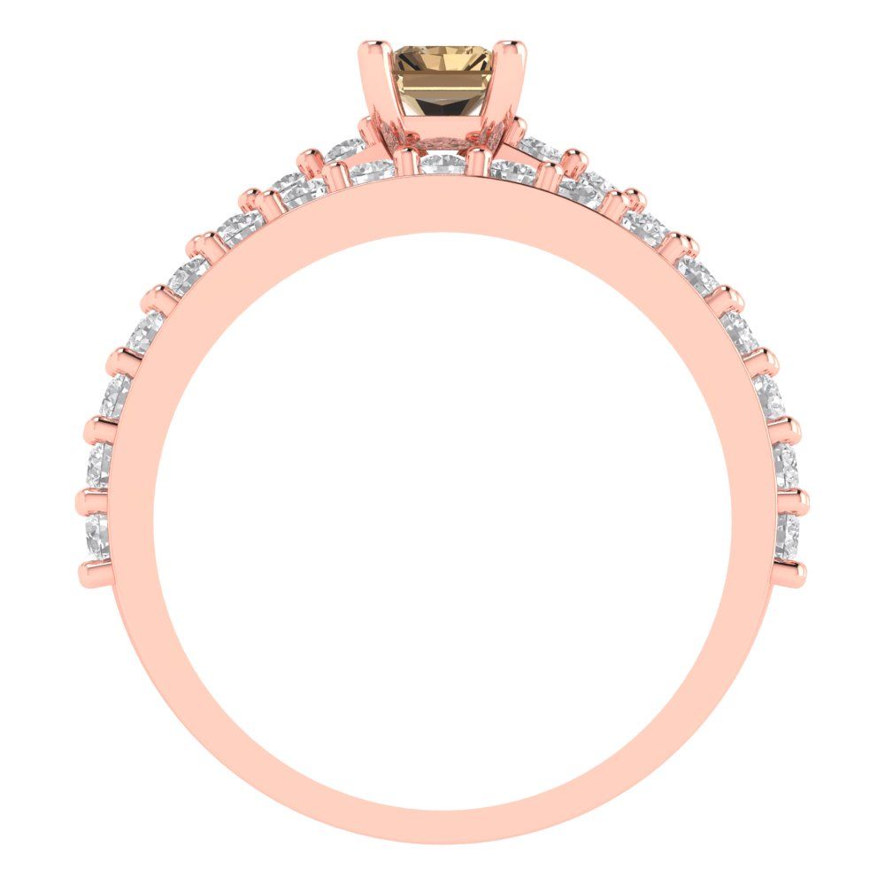 1.325 cttw Emerald Cut Simulated Champagne Diamond Bridal Set - Solid Rose Gold Engagement Ring & Wedding Band