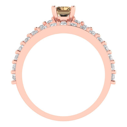 1.325 cttw Emerald Cut Simulated Champagne Diamond Bridal Set - Solid Rose Gold Engagement Ring & Wedding Band