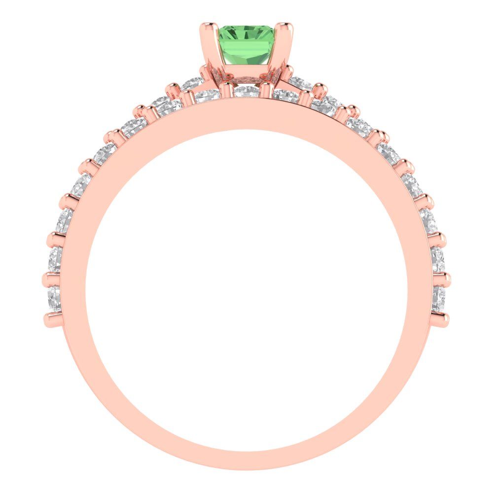 1.325 cttw Emerald Cut Simulated Green Diamond Bridal Set - Solid Rose Gold Engagement Ring & Wedding Band