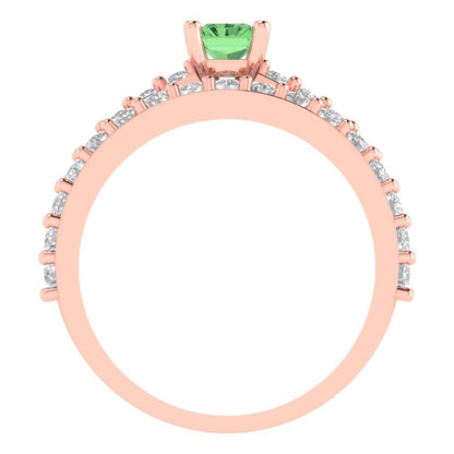 1.325 cttw Emerald Cut Simulated Green Diamond Bridal Set - Solid Rose Gold Engagement Ring & Wedding Band