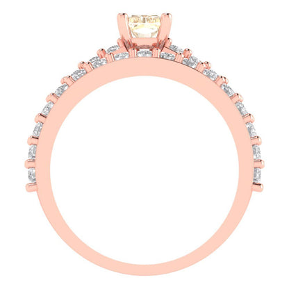 1.325 cttw Emerald Cut Natural Morganite Bridal Set - Solid Rose Gold Engagement Ring & Wedding Band