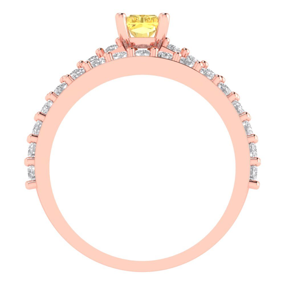 1.325 cttw Emerald Cut Simulated Yellow Diamond Bridal Set - Solid Rose Gold Engagement Ring & Wedding Band