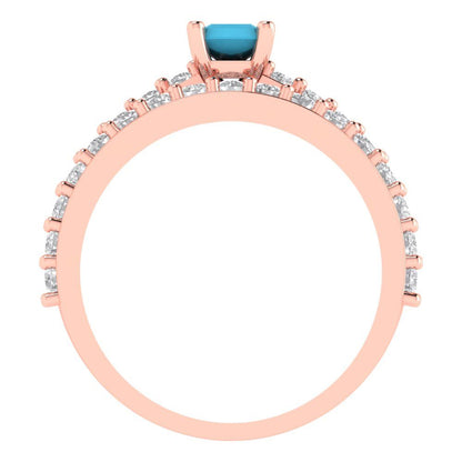 1.325 cttw Emerald Cut Simulated Turquoise Bridal Set - Solid Rose Gold Engagement Ring & Wedding Band