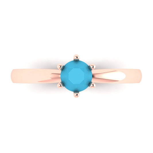 0.5 cttw Simulated Turquoise Solitaire  Engagement Ring - Solid Rose Gold (VVS1, Round Cut,5.0mm)