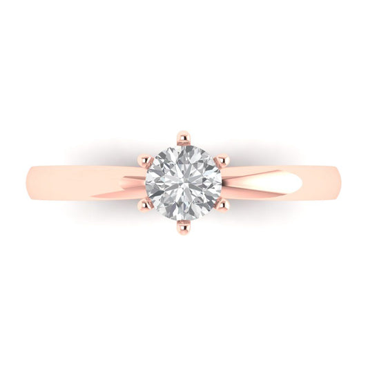 0.5 cttw White Sapphire Solitaire  Engagement Ring - Solid Rose Gold (VVS1, Round Cut,5.0mm)