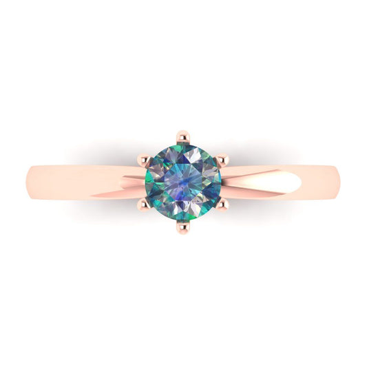 0.5 cttw Blue Moissanite Solitaire  Engagement Ring - Solid Rose Gold (VVS1, Round Cut,5.0mm)