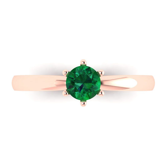 0.5 cttw Simulated Emerald Solitaire  Engagement Ring - Solid Rose Gold (VVS1, Round Cut,5.0mm)