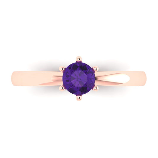 0.5 cttw Natural Amethyst Solitaire  Engagement Ring - Solid Rose Gold (VVS1, Round Cut,5.0mm)