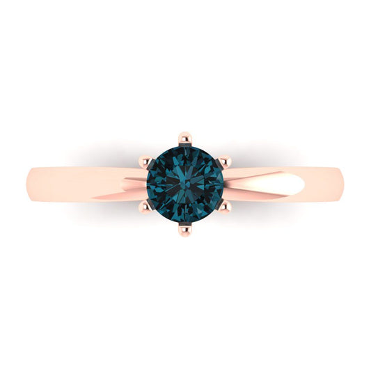 0.5 cttw Natural London Blue Topaz Solitaire  Engagement Ring - Solid Rose Gold (VVS1, Round Cut,5.0mm)