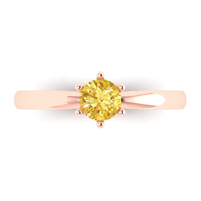 0.5 cttw Zirconia Simulated Yellow Diamond Solitaire  Engagement Ring - Solid Gold (VVS1, Round Cut,5.0mm)