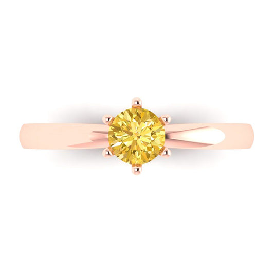 0.5 cttw Zirconia Simulated Yellow Diamond Solitaire  Engagement Ring - Solid Rose Gold (VVS1, Round Cut,5.0mm)