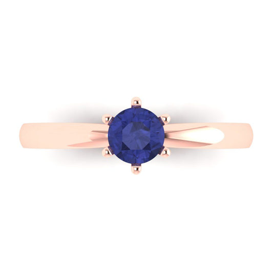 0.5 cttw Simulated Tanzanite Solitaire  Engagement Ring - Solid Rose Gold (VVS1, Round Cut,5.0mm)