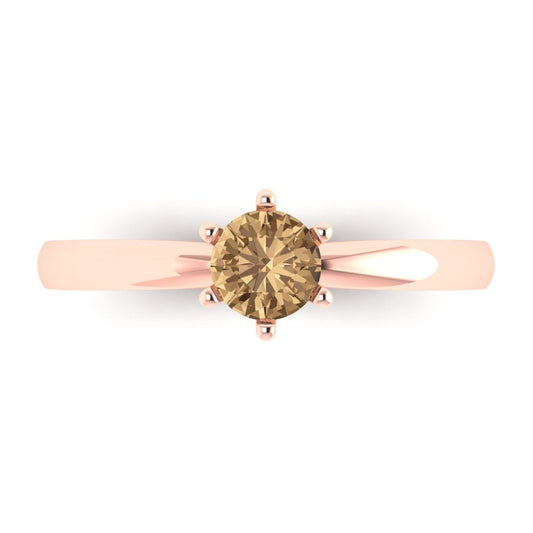 0.5 cttw Zirconia Simulated Champagne Diamond Solitaire  Engagement Ring - Solid Rose Gold (VVS1, Round Cut,5.0mm)
