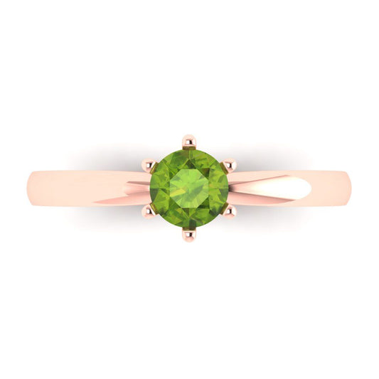 0.5 cttw Natural Peridot Solitaire  Engagement Ring - Solid Rose Gold (VVS1, Round Cut,5.0mm)
