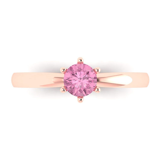 0.5 cttw Zirconia Simulated Pink Diamond Solitaire  Engagement Ring - Solid Rose Gold (VVS1, Round Cut,5.0mm)