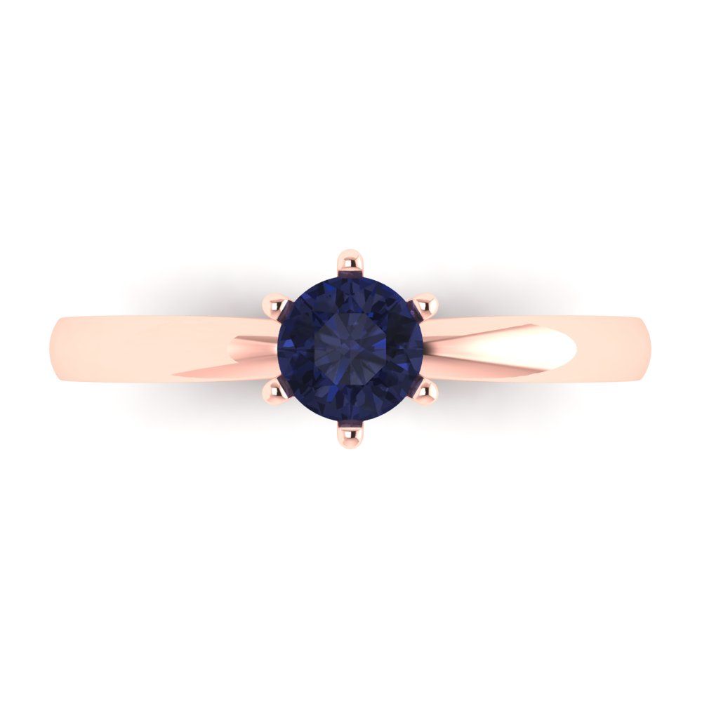 0.5 cttw Simulated Blue Sapphire Solitaire  Engagement Ring - Solid Gold (Round Cut,5.0mm)
