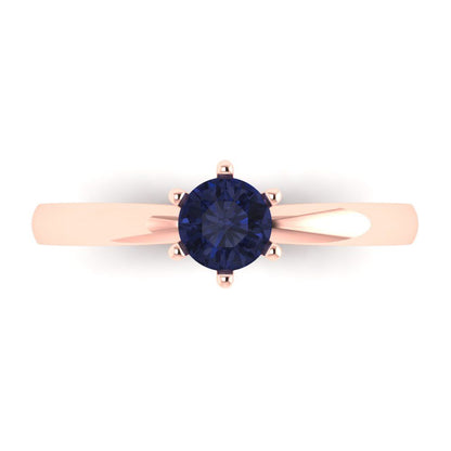 0.5 cttw Simulated Blue Sapphire Solitaire  Engagement Ring - Solid Gold (Round Cut,5.0mm)