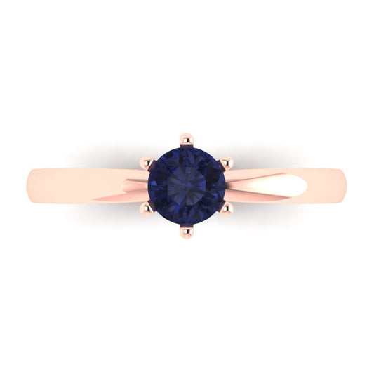 0.5 cttw Simulated Blue Sapphire Solitaire  Engagement Ring - Solid Rose Gold (VVS1, Round Cut,5.0mm)