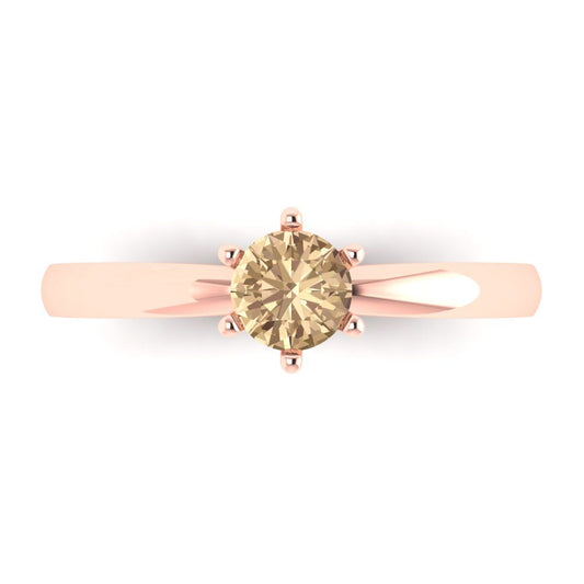 0.5 cttw Yellow Moissanite Solitaire  Engagement Ring - Solid Rose Gold (VVS1, Round Cut,5.0mm)