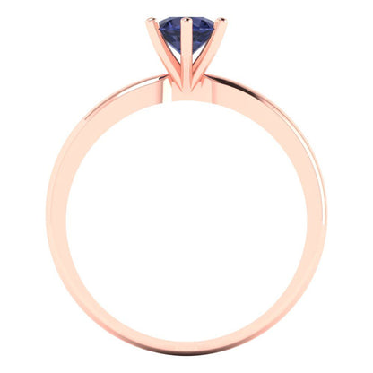 0.5 cttw Simulated Blue Sapphire Solitaire  Engagement Ring - Solid Gold (Round Cut,5.0mm)