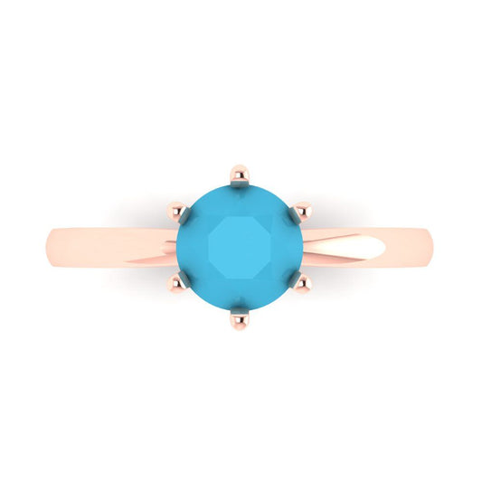 1 cttw Simulated Turquoise Solitaire  Engagement Ring - Solid Rose Gold (VVS1, Round Cut,6.5mm)