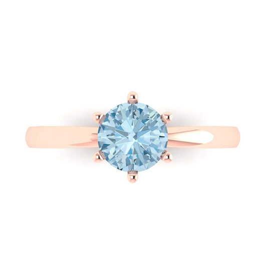 1 cttw Natural Sky Blue Topaz Solitaire  Engagement Ring - Solid Rose Gold (VVS1, Round Cut,6.5mm)