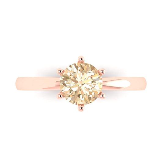1 cttw Natural Morganite Solitaire  Engagement Ring - Solid Rose Gold (VVS1, Round Cut,6.5mm)