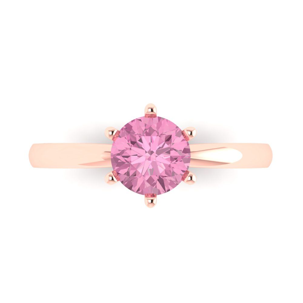 1 cttw Zirconia Simulated Pink Diamond Solitaire  Engagement Ring - Solid Rose Gold (VVS1, Round Cut,6.5mm)