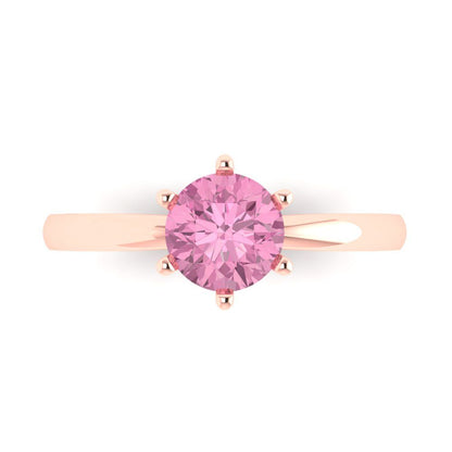 1 cttw Zirconia Simulated Pink Diamond Solitaire  Engagement Ring - Solid Rose Gold (VVS1, Round Cut,6.5mm)