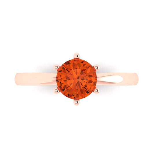 1 cttw Zirconia Simulated Red Diamond Solitaire  Engagement Ring - Solid Rose Gold (VVS1, Round Cut,6.5mm)
