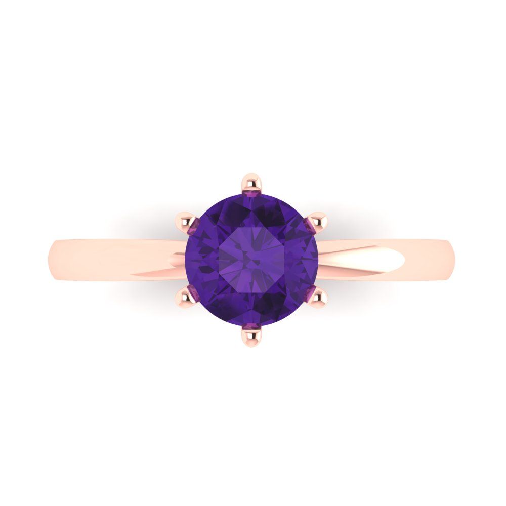 1 cttw Natural Amethyst Solitaire  Engagement Ring - Solid Gold (Round Cut,6.5mm)