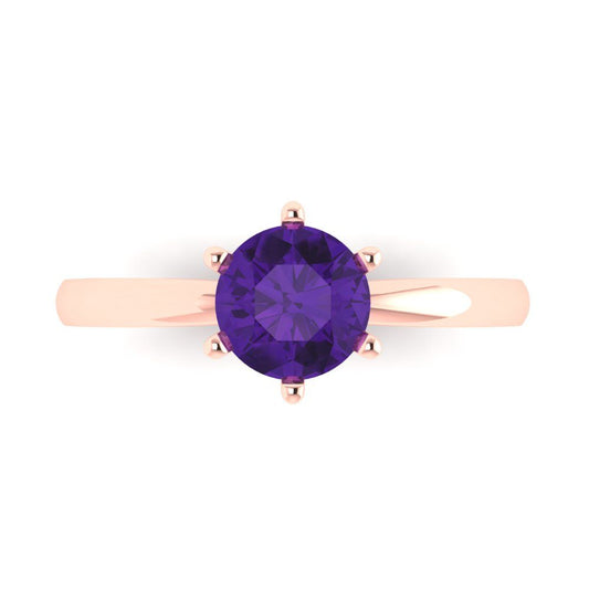 1 cttw Natural Amethyst Solitaire  Engagement Ring - Solid Rose Gold (VVS1, Round Cut,6.5mm)