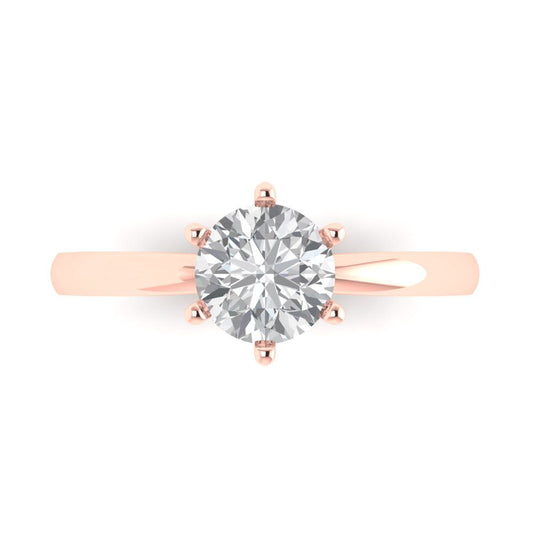 1 cttw Moissanite Solitaire  Engagement Ring - Solid Rose Gold (VVS1, Round Cut,6.5mm)