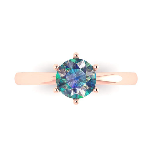 1 cttw Blue Moissanite Solitaire  Engagement Ring - Solid Rose Gold (VVS1, Round Cut,6.5mm)