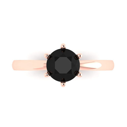 1 cttw Natural Onyx Solitaire  Engagement Ring - Solid Rose Gold (VVS1, Round Cut,6.5mm)