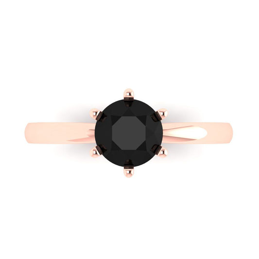1 cttw Natural Onyx Solitaire  Engagement Ring - Solid Rose Gold (VVS1, Round Cut,6.5mm)